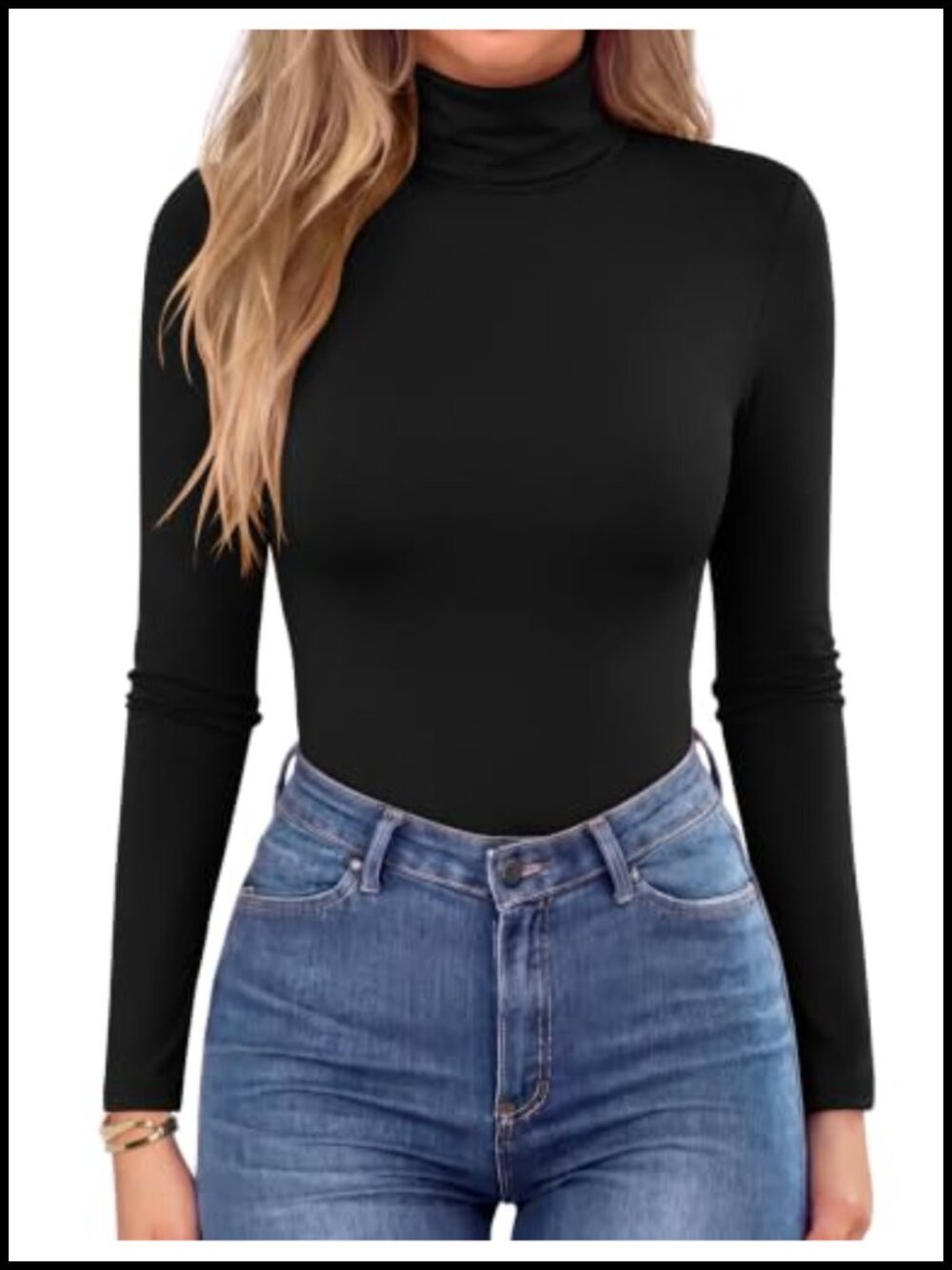 Women's Turtleneck Long Sleeve Top Slim Fit Stretch Lightweight Base Layer